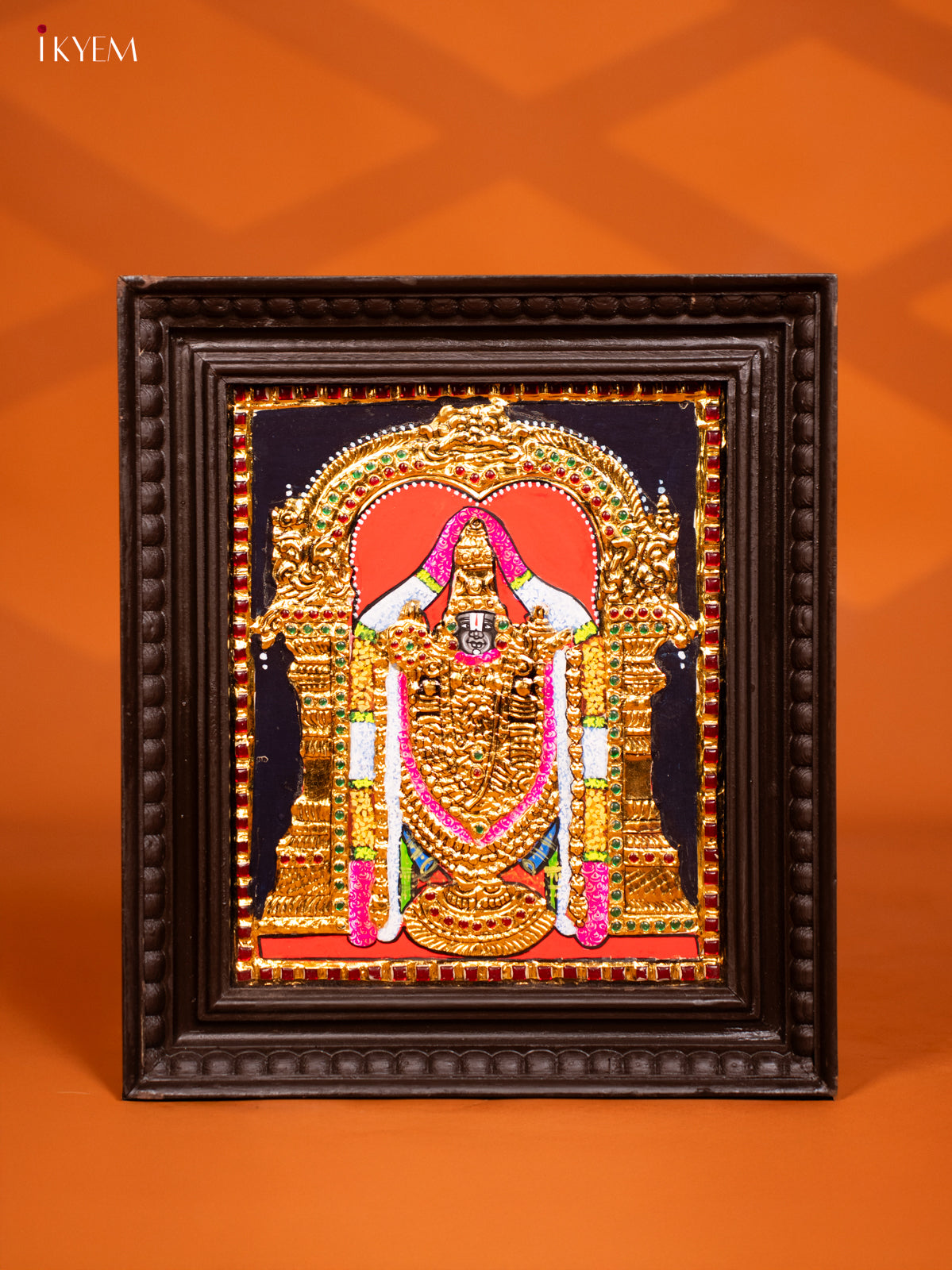 Graceful Lord Balaji Tanjore Painting in Teakwood Frame