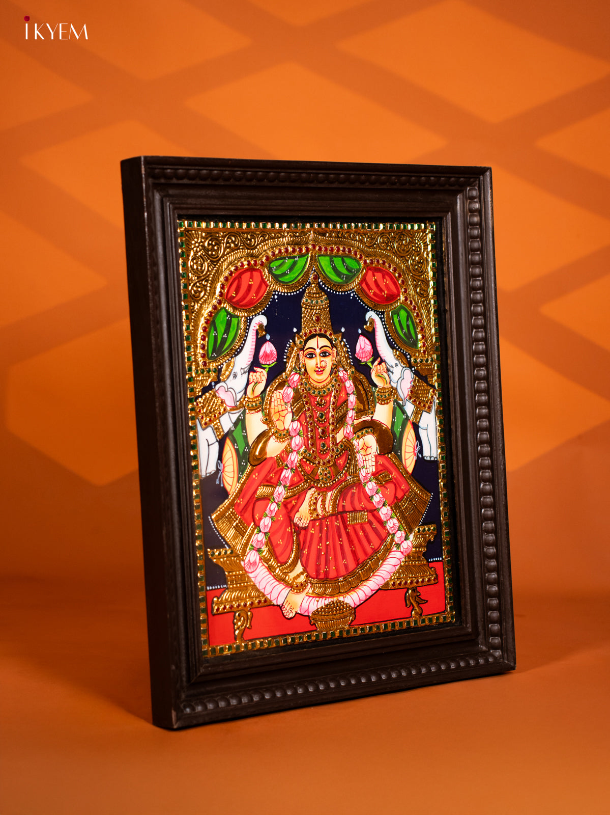 Gaja Lakshmi Tanjore painting - (20 x 23) -Red - KF10270