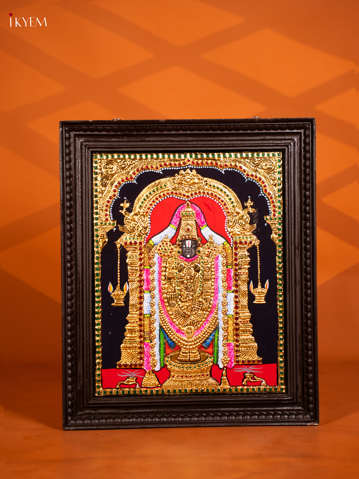 Tirupati Balaji Tanjore painting With Teakwood Frame 