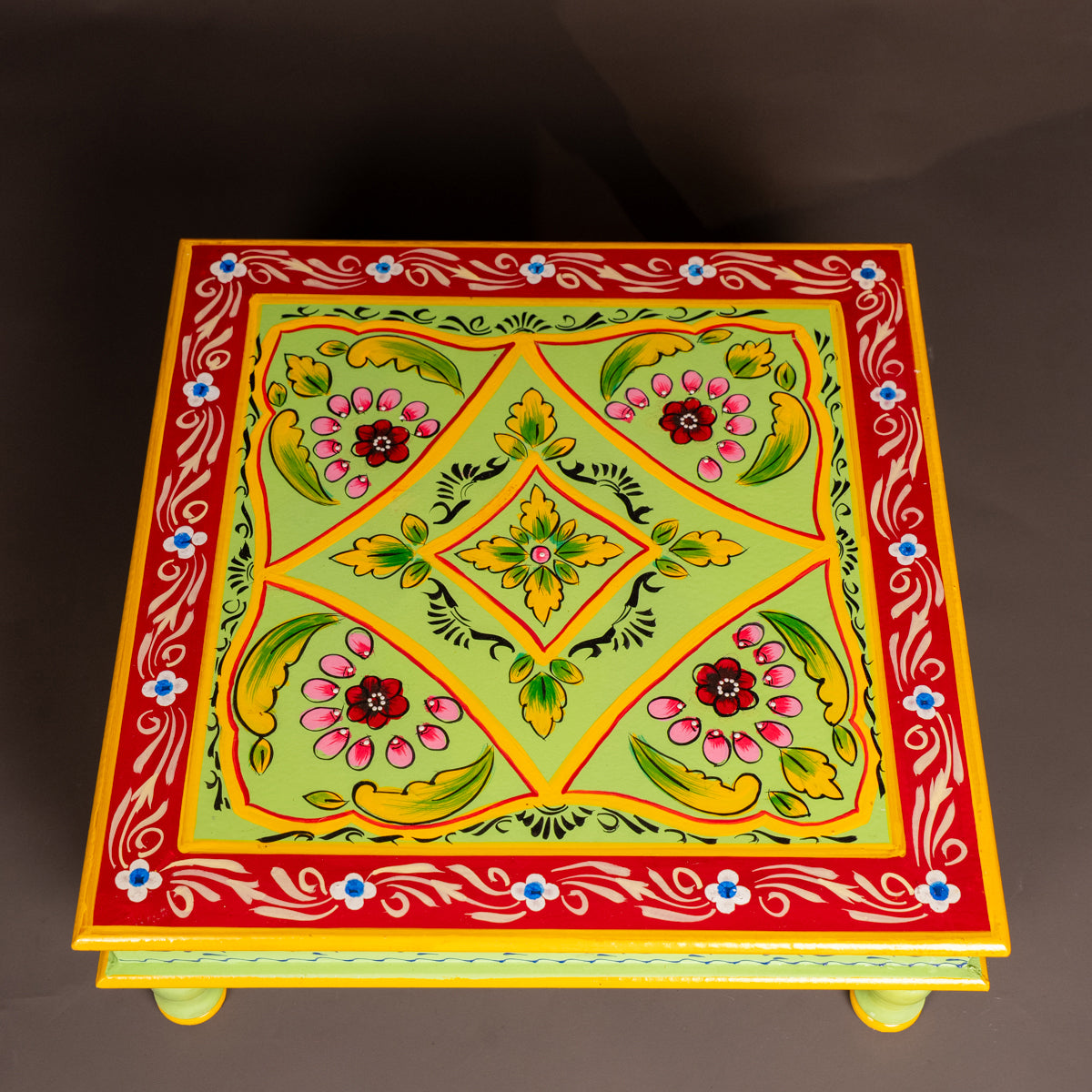 Wooden Hand Painted Manai - Green With Floral- - 18x18 Inches - KF1119 ...