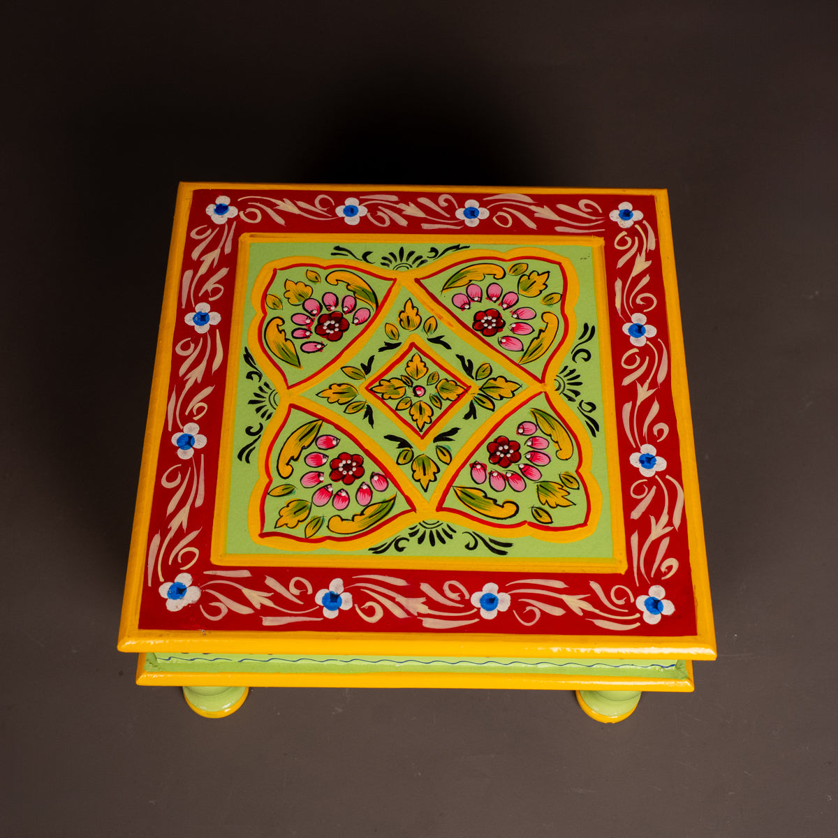 Wooden Hand Painted Manai - Green With Floral- 12x12 Inches -KF11194 ...