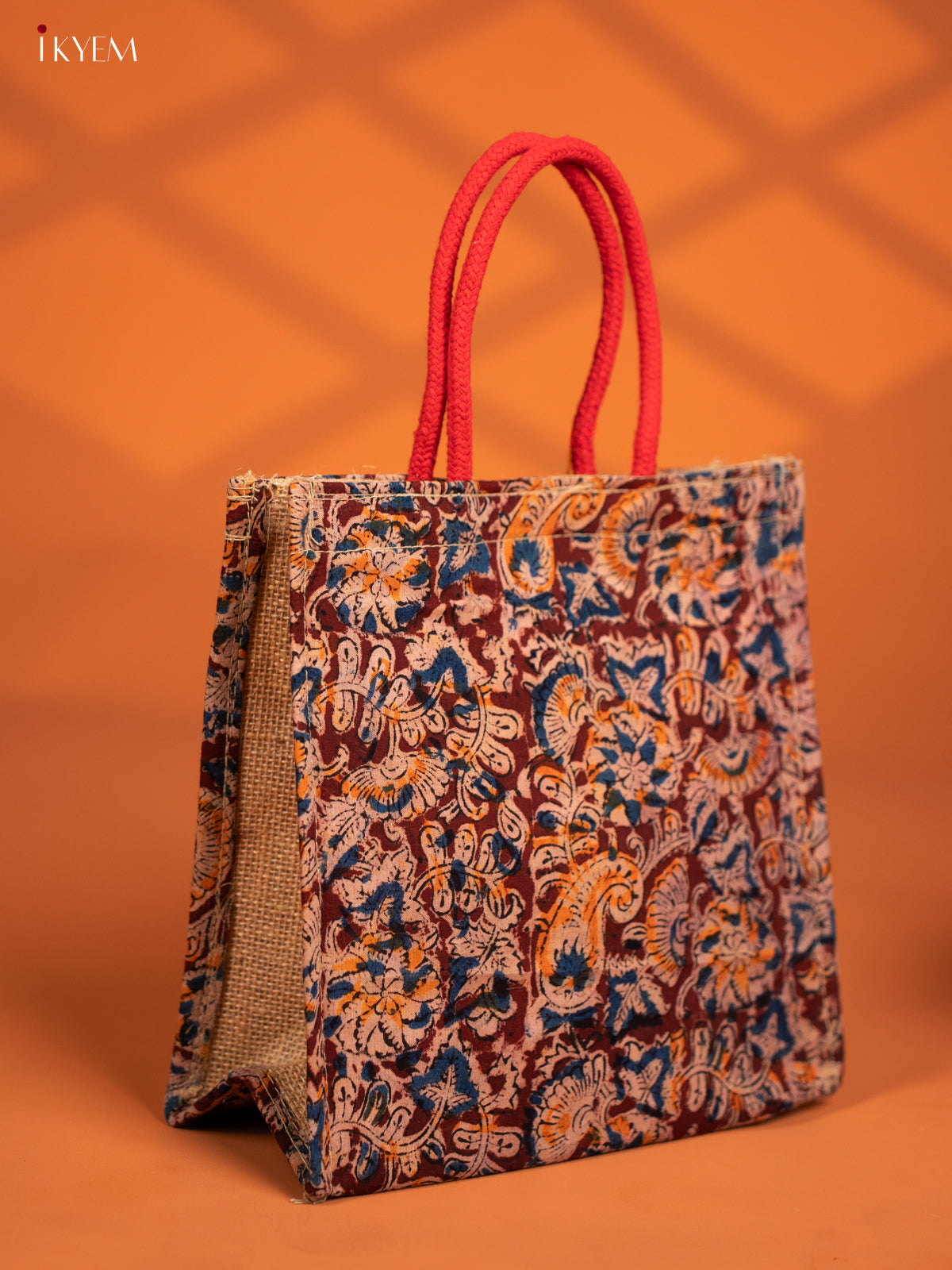 Maroon Kalamkari Handcrafted Jute Bag - KF13112