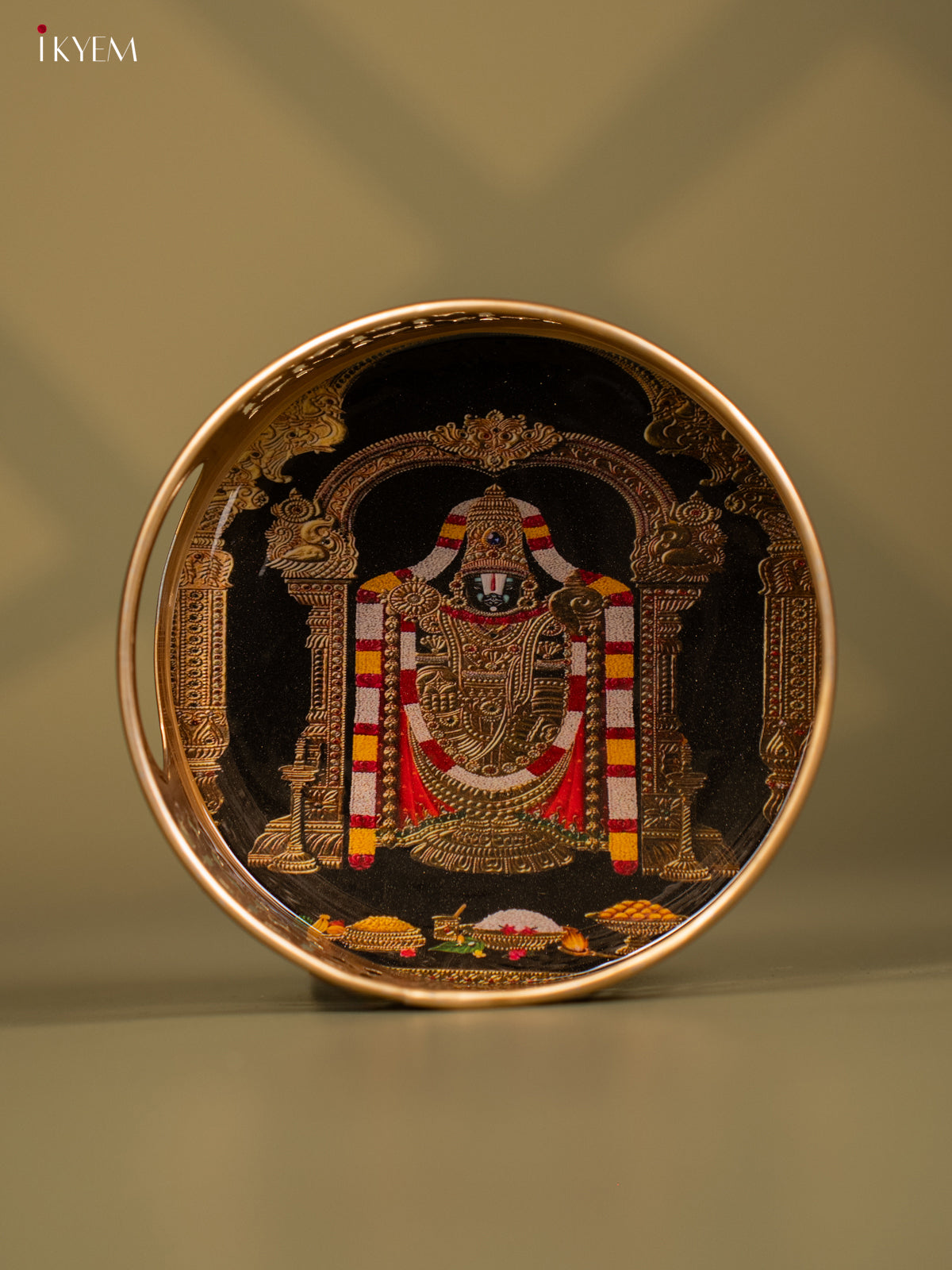 Tirupathi Balaji Printed Round Metal tray - KF24157