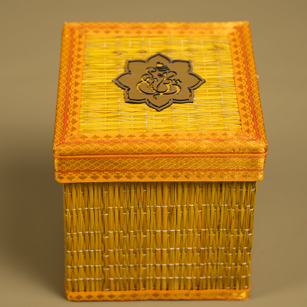 Yellow Korai Box With Net Potli | Buy Small Gift Boxes at Ikyem!