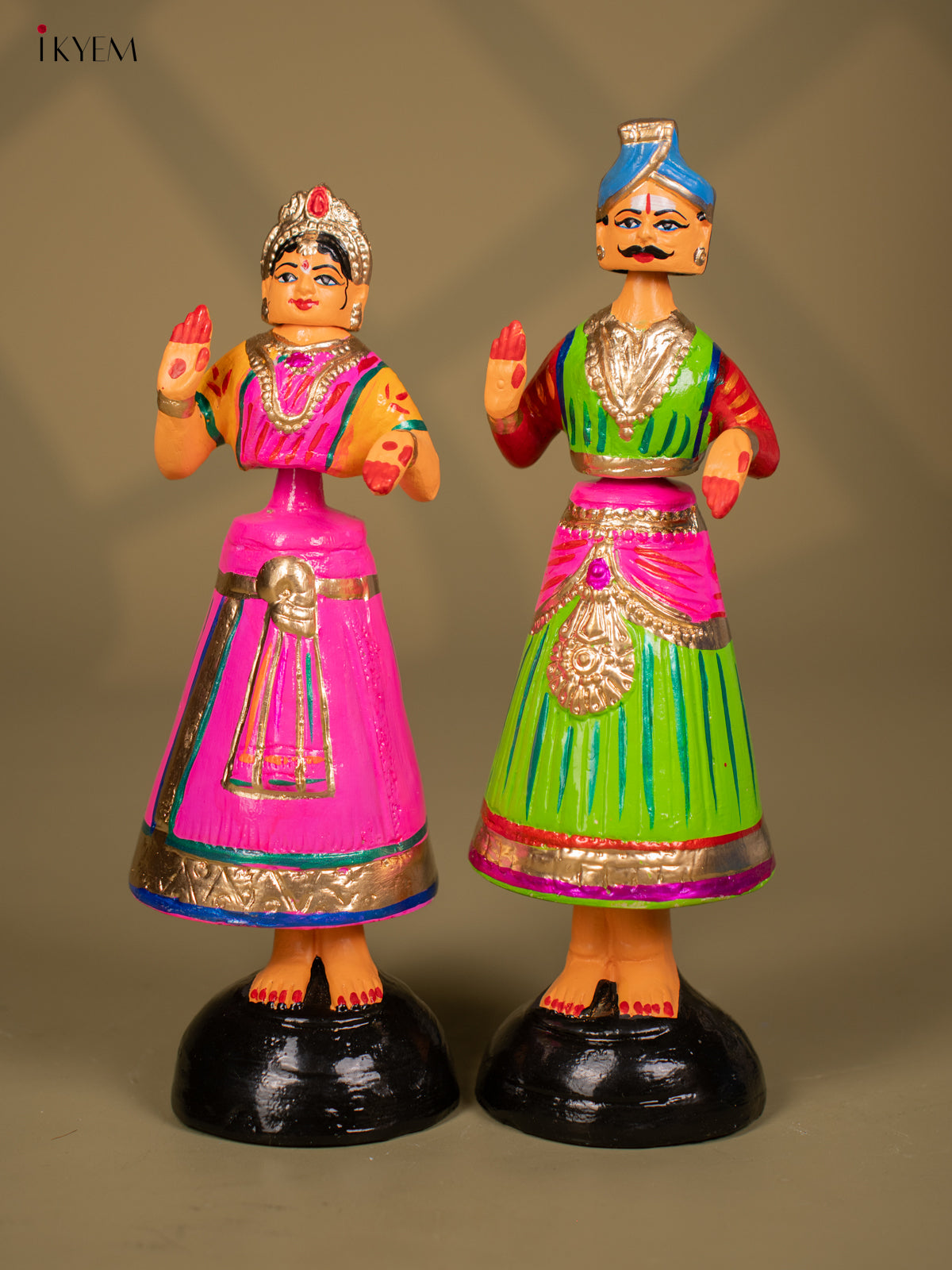 Thanjavur Dancing Doll - Couples - 13 Inch - Pink & Green - KF26114