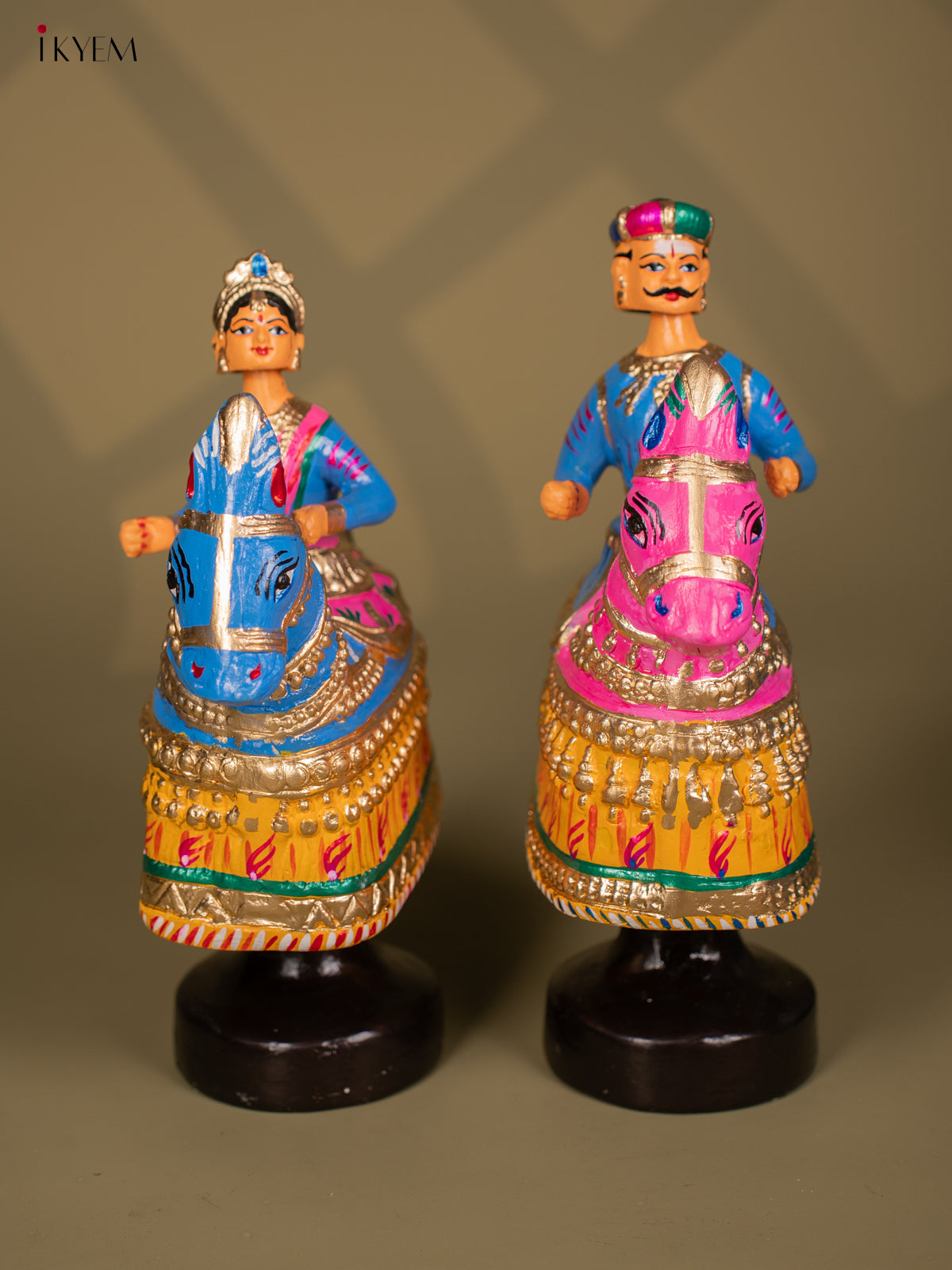 Thanjavur Dancing Doll - Poikalkuthirai Couples - 14.5 Inch - Blue & Pink - KF26120