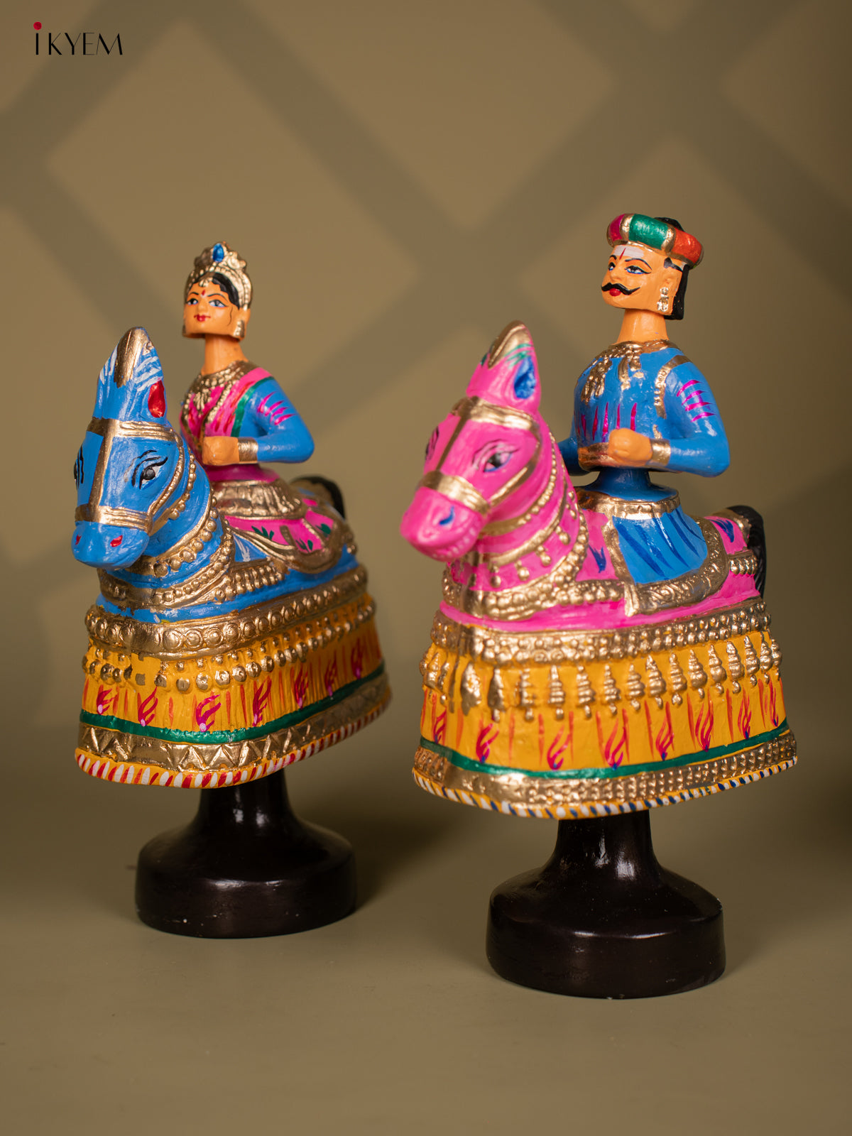 Thanjavur Dancing Doll - Poikalkuthirai Couples - 14.5 Inch - Blue & Pink - KF26120