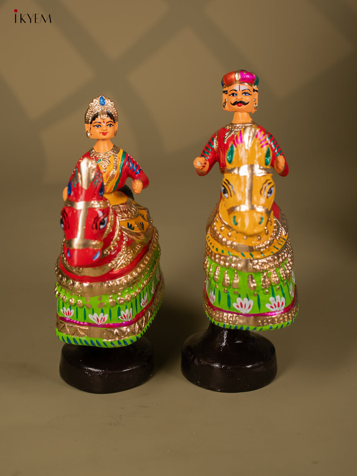 Thanjavur Dancing Doll - Poikalkuthirai Couples - 14.5 Inch - Yellow & Red - KF26121