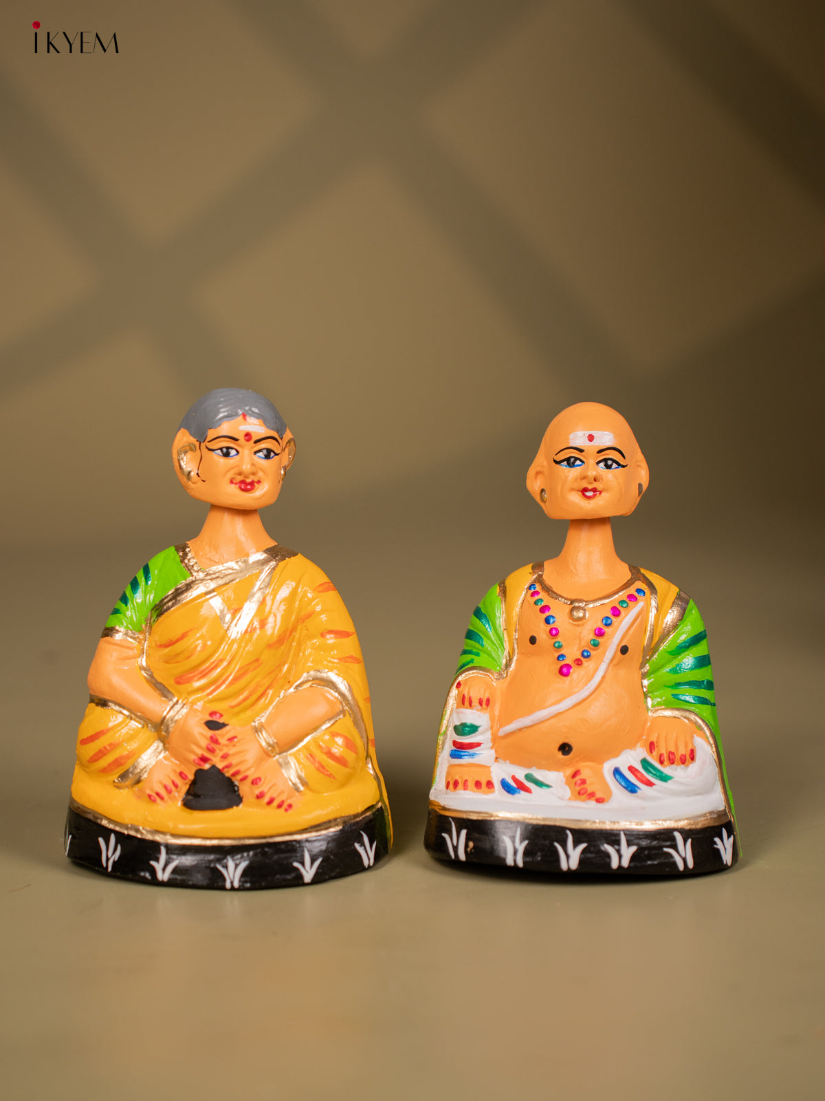 Thanjavur Dancing Doll - Couples - 7 Inch - Yellow & Green - KF26123