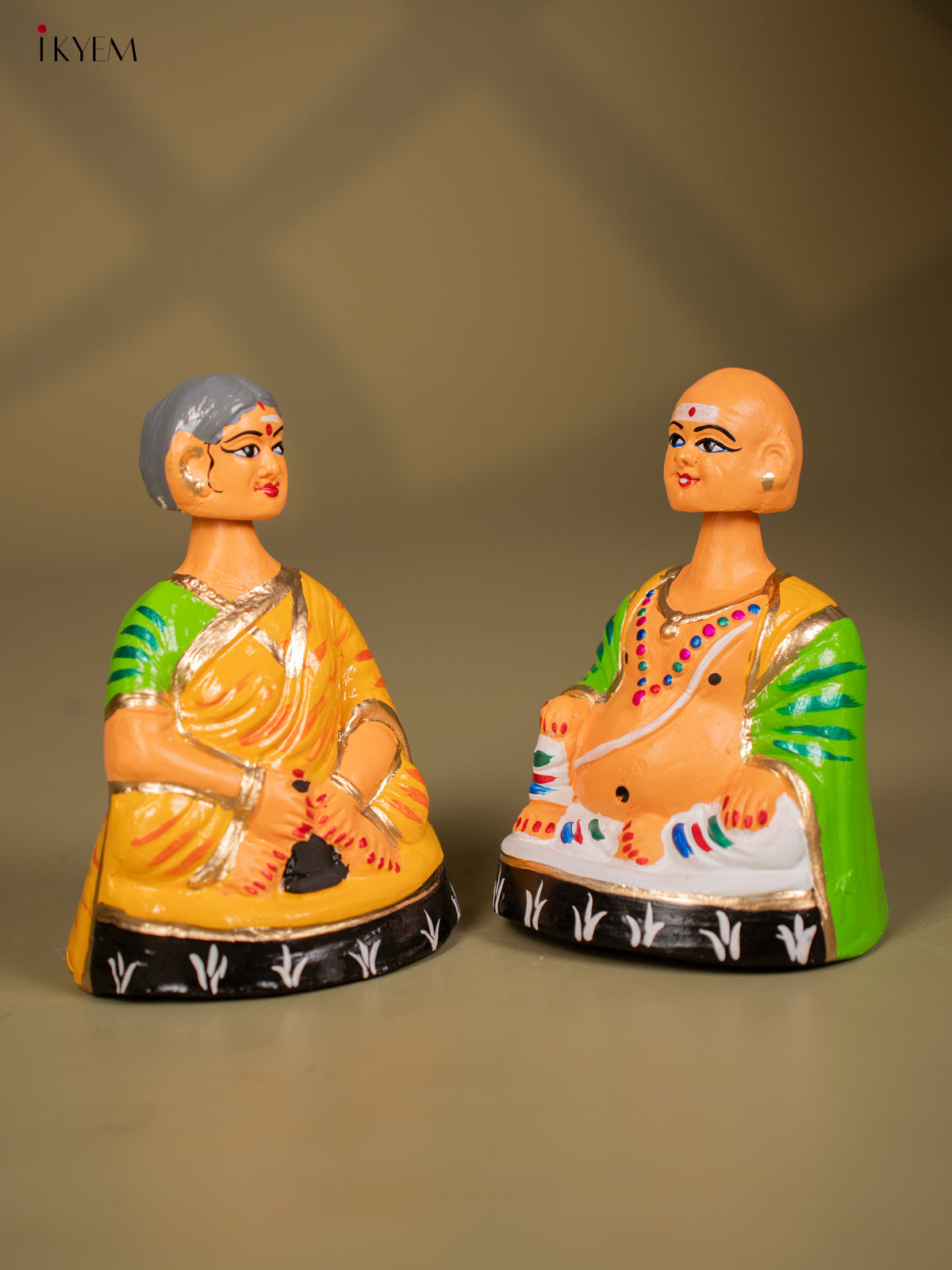 Thanjavur Dancing Doll - Couples - 7 Inch - Yellow & Green - KF26123