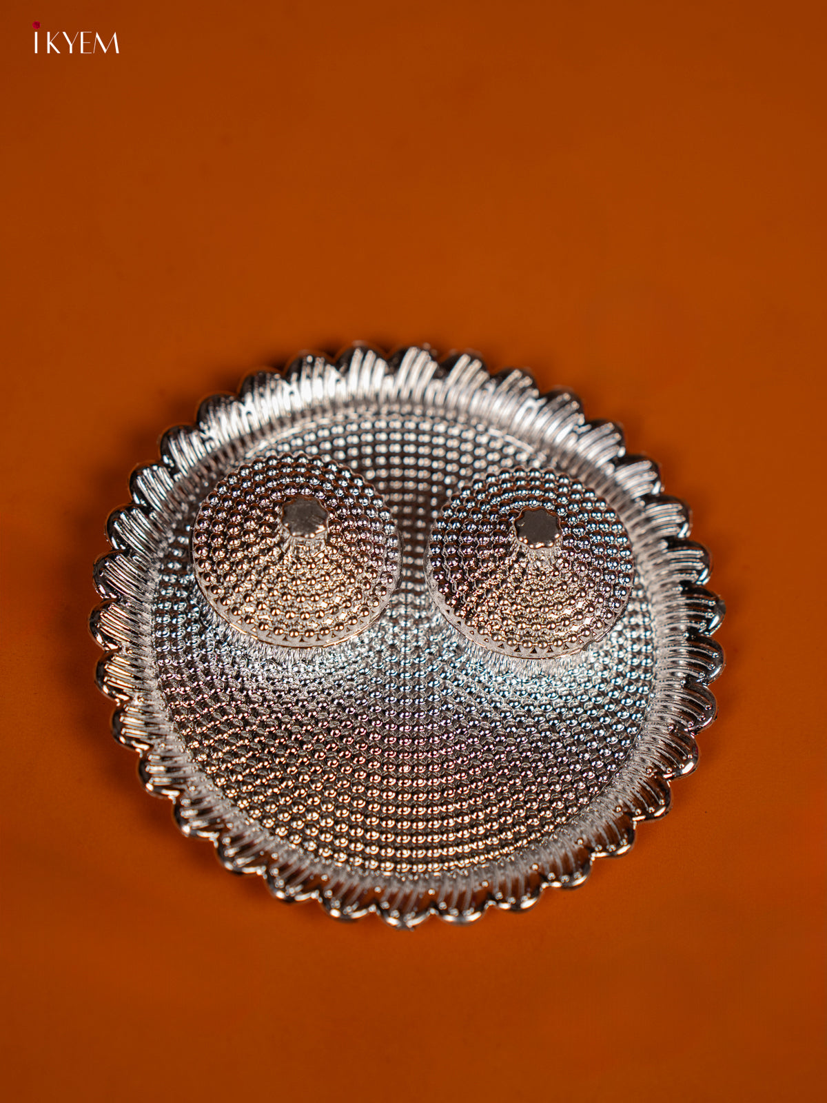 Round Shaped Silver Plate with Haldi & Kumkum Holder