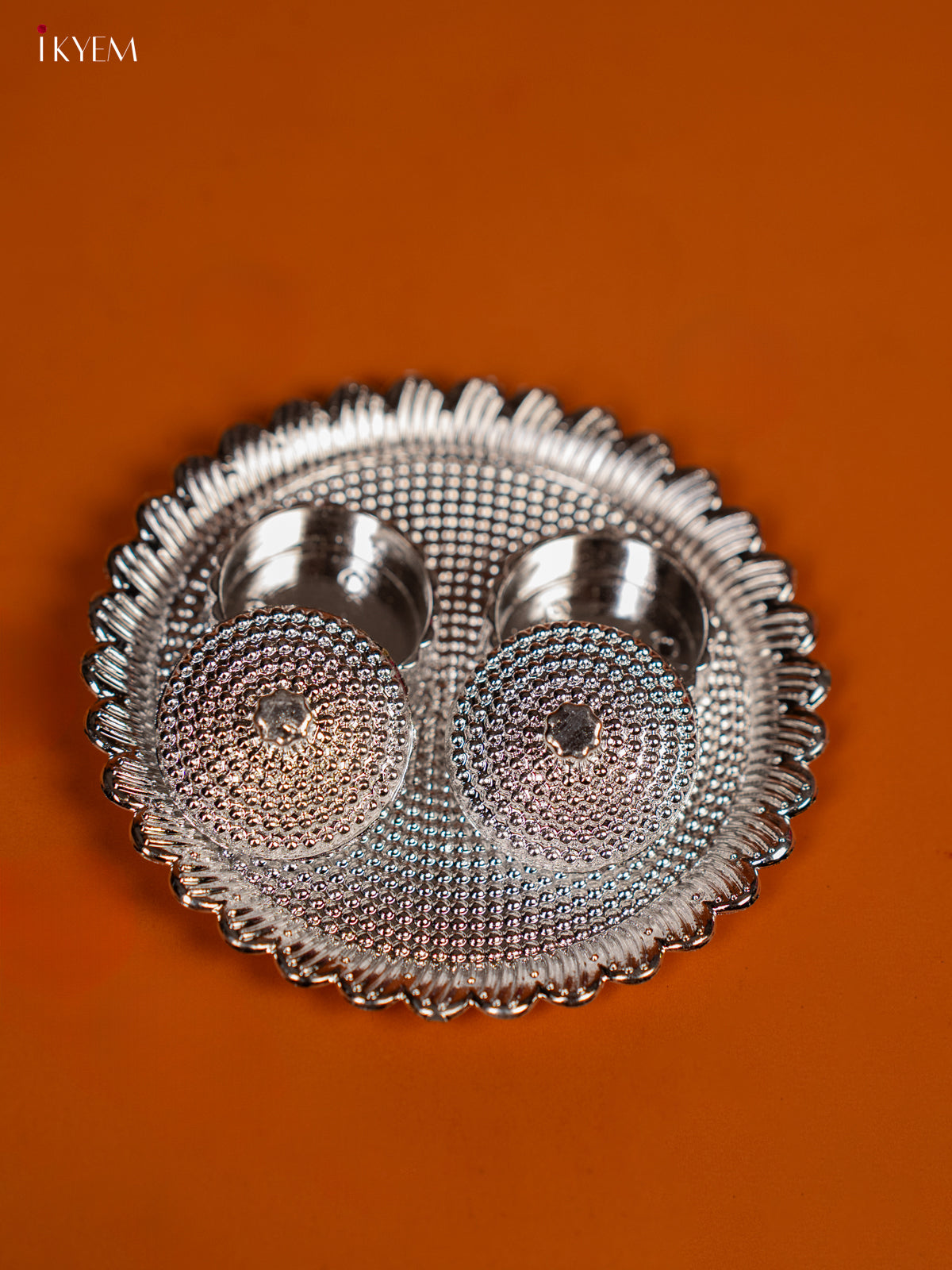Round Shaped Silver Plate with Haldi & Kumkum Holder -1