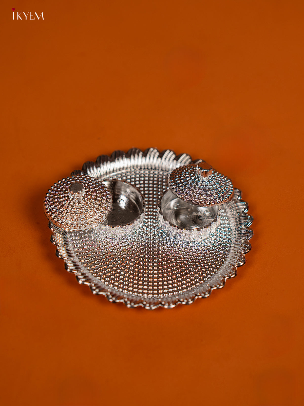 Round Shaped Silver Plate with Haldi & Kumkum Holder -2