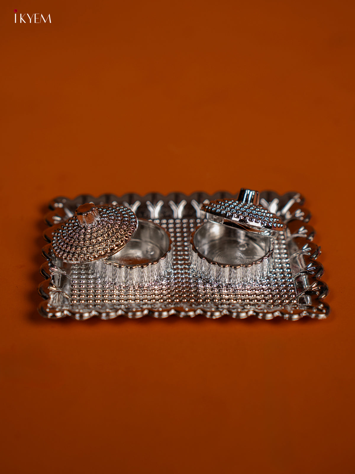 Rectangle Shaped Silver Plate With Haldi & Kumkum Holder -2