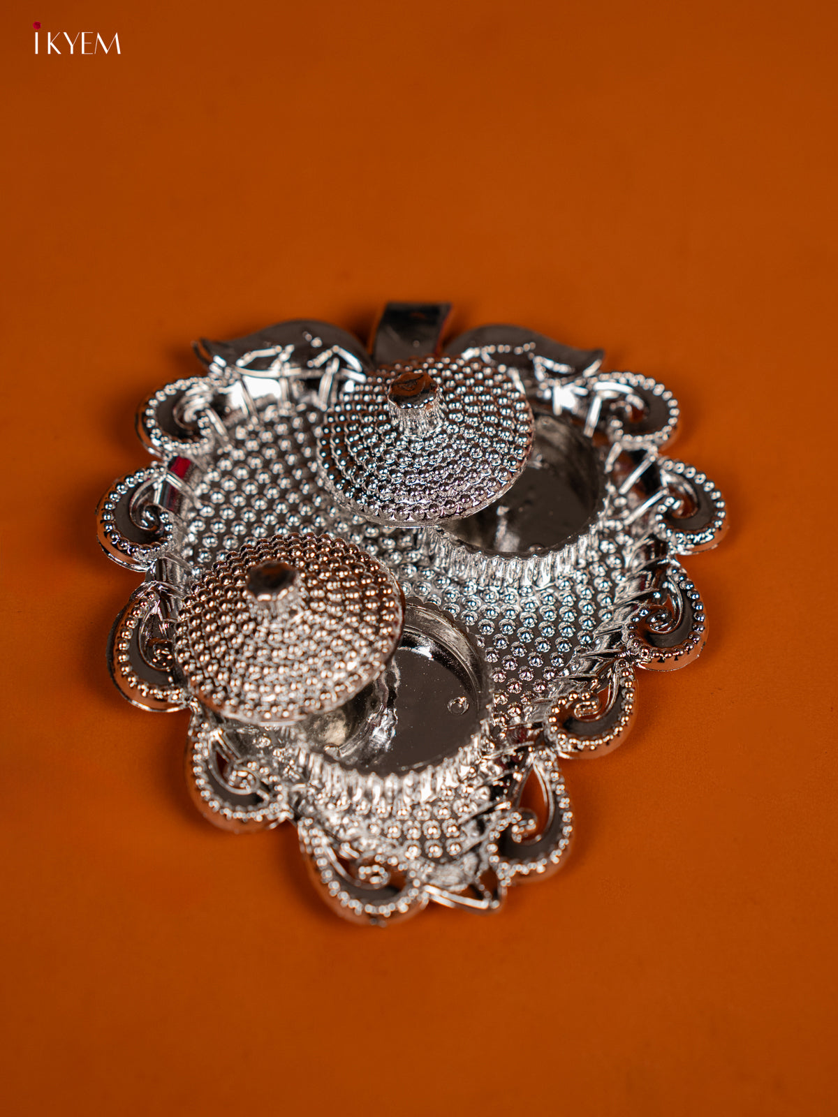 Leaf Shaped Silver Plate With Haldi & Kumkum Holder -1