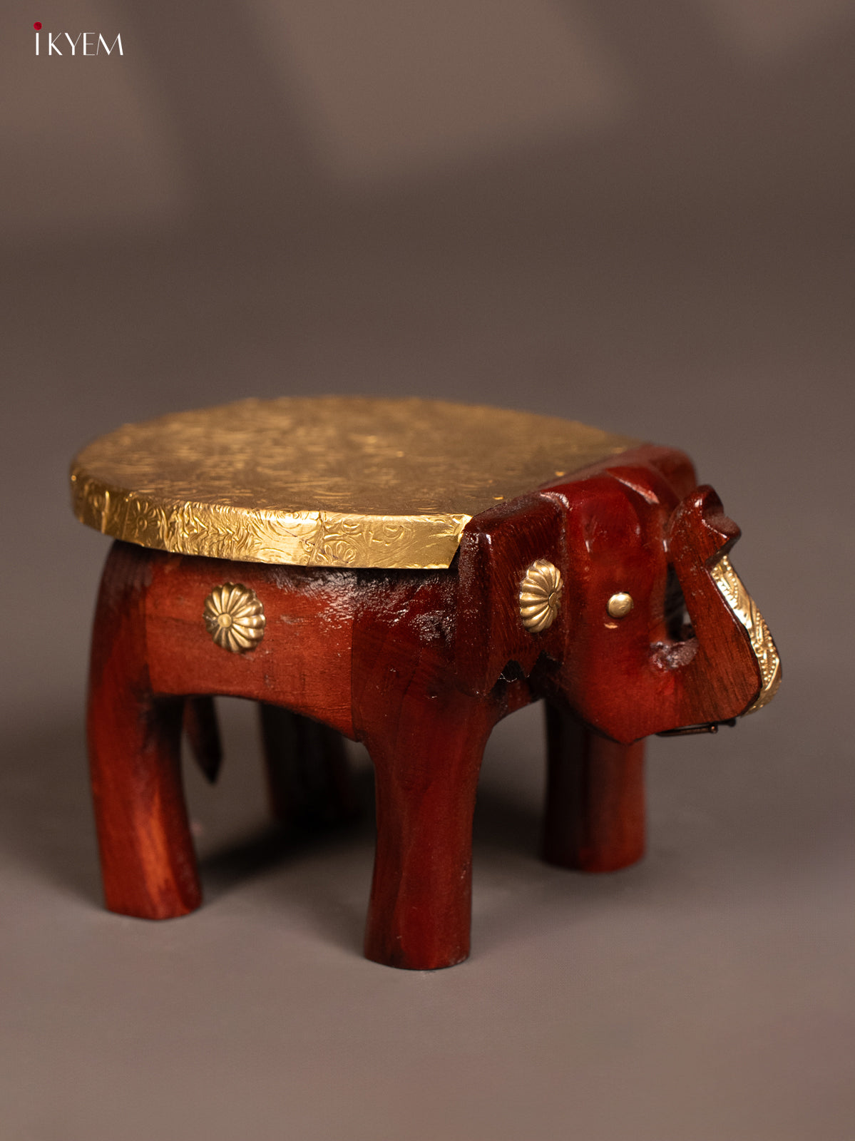Wooden Brass Fitted Elephant Stool - 4 inch full - KG01135
