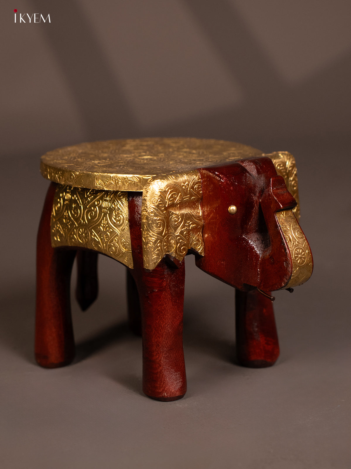 Wooden Brass Fitted Elephant Stool - 6 inch full - KG01136