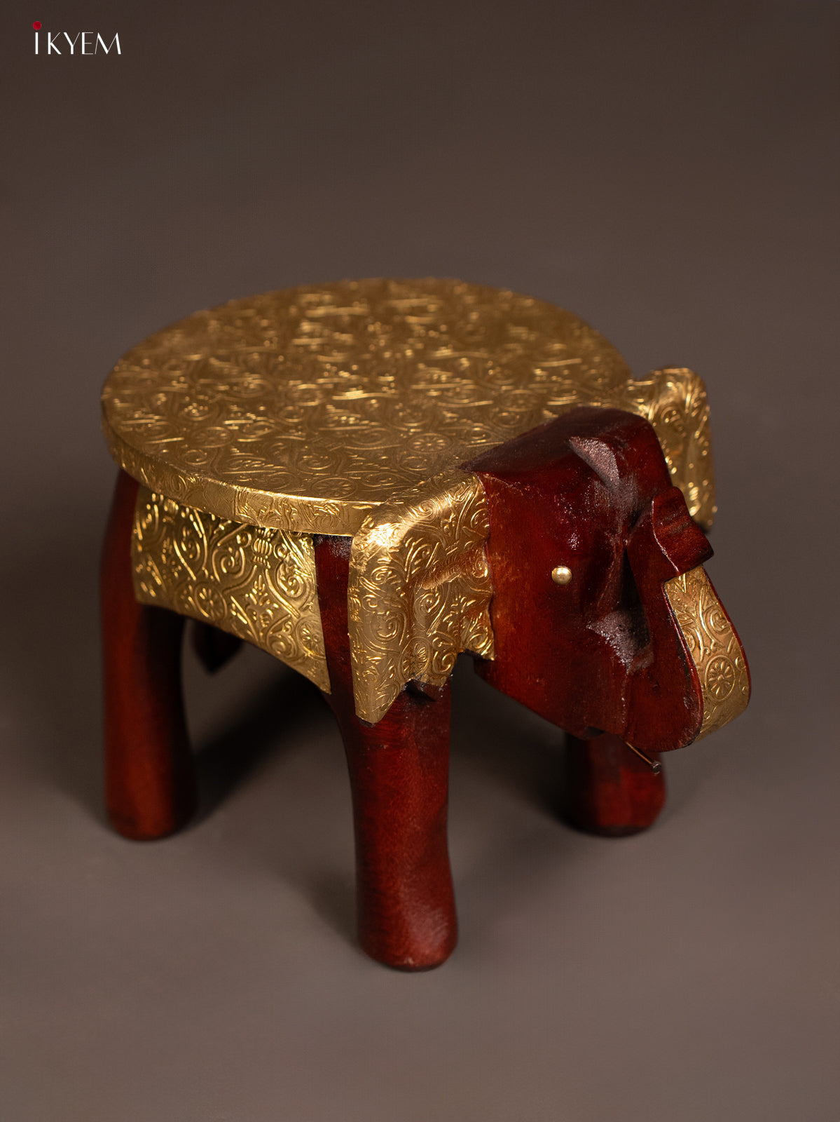Wooden Brass Fitted Elephant Stool - 6 inch full - KG01136