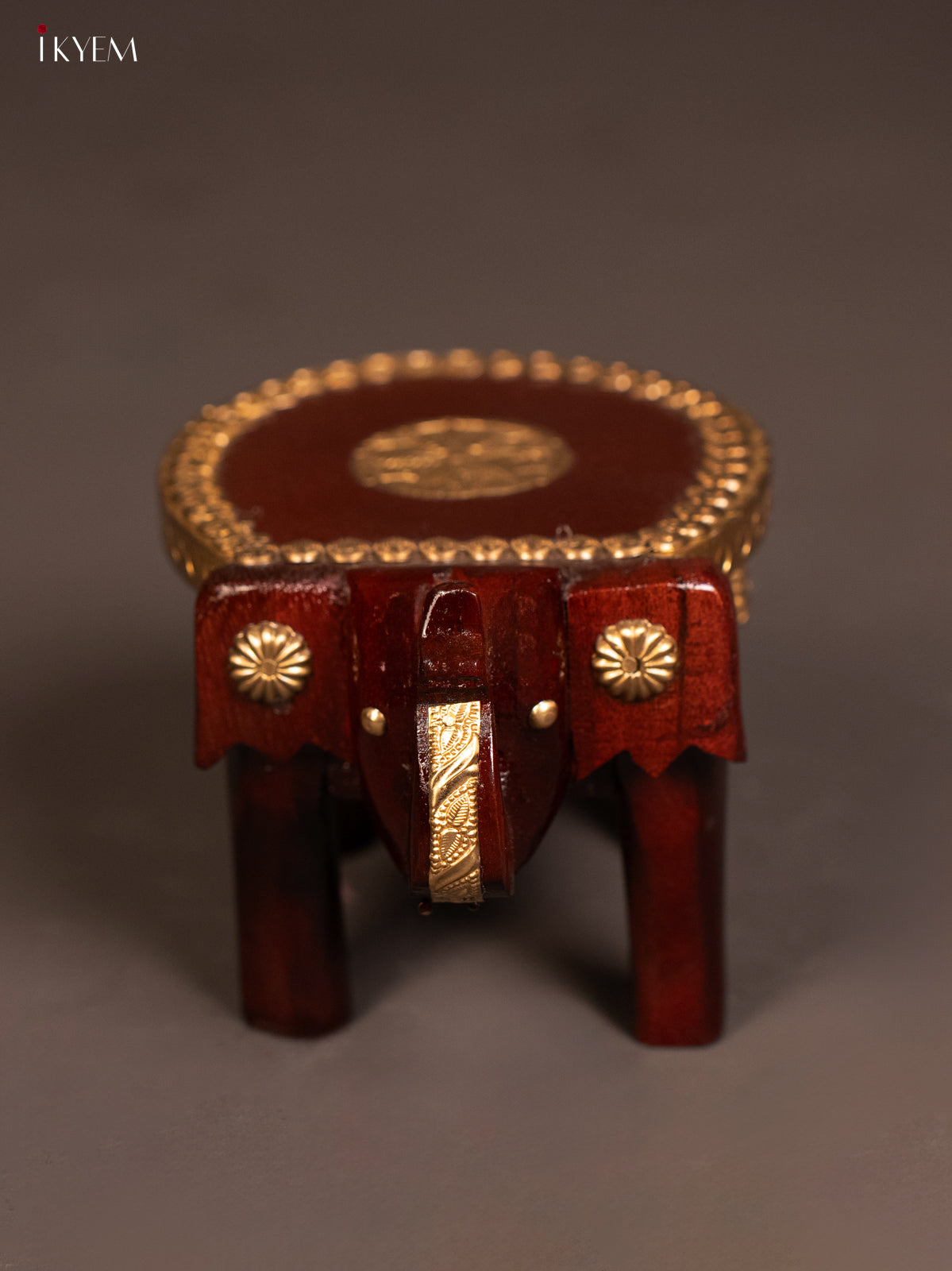 Wooden Brass Fitted Elephant Stool - 4 inch - KG01137