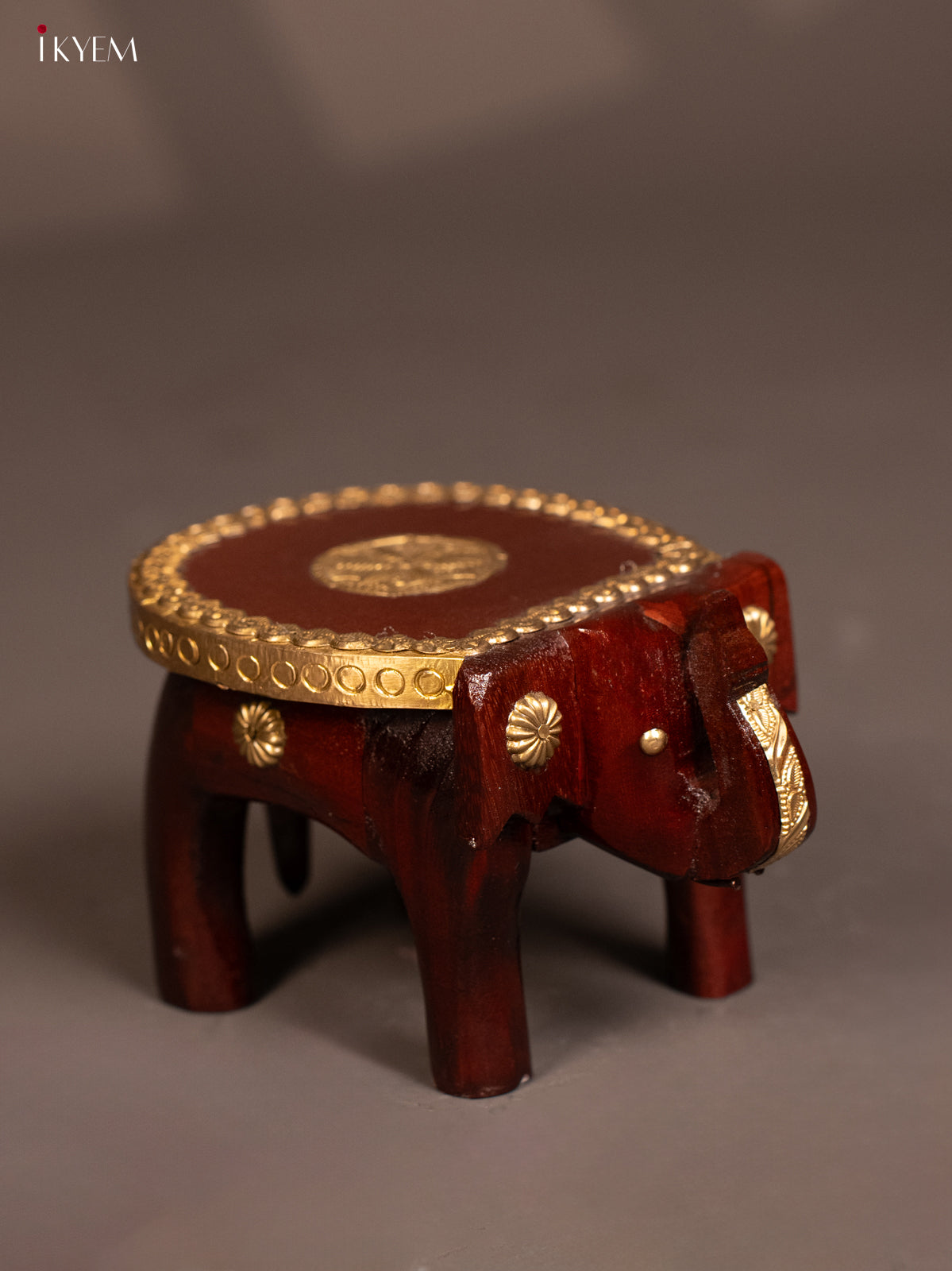 Wooden Brass Fitted Elephant Stool - 4 inch - KG01137