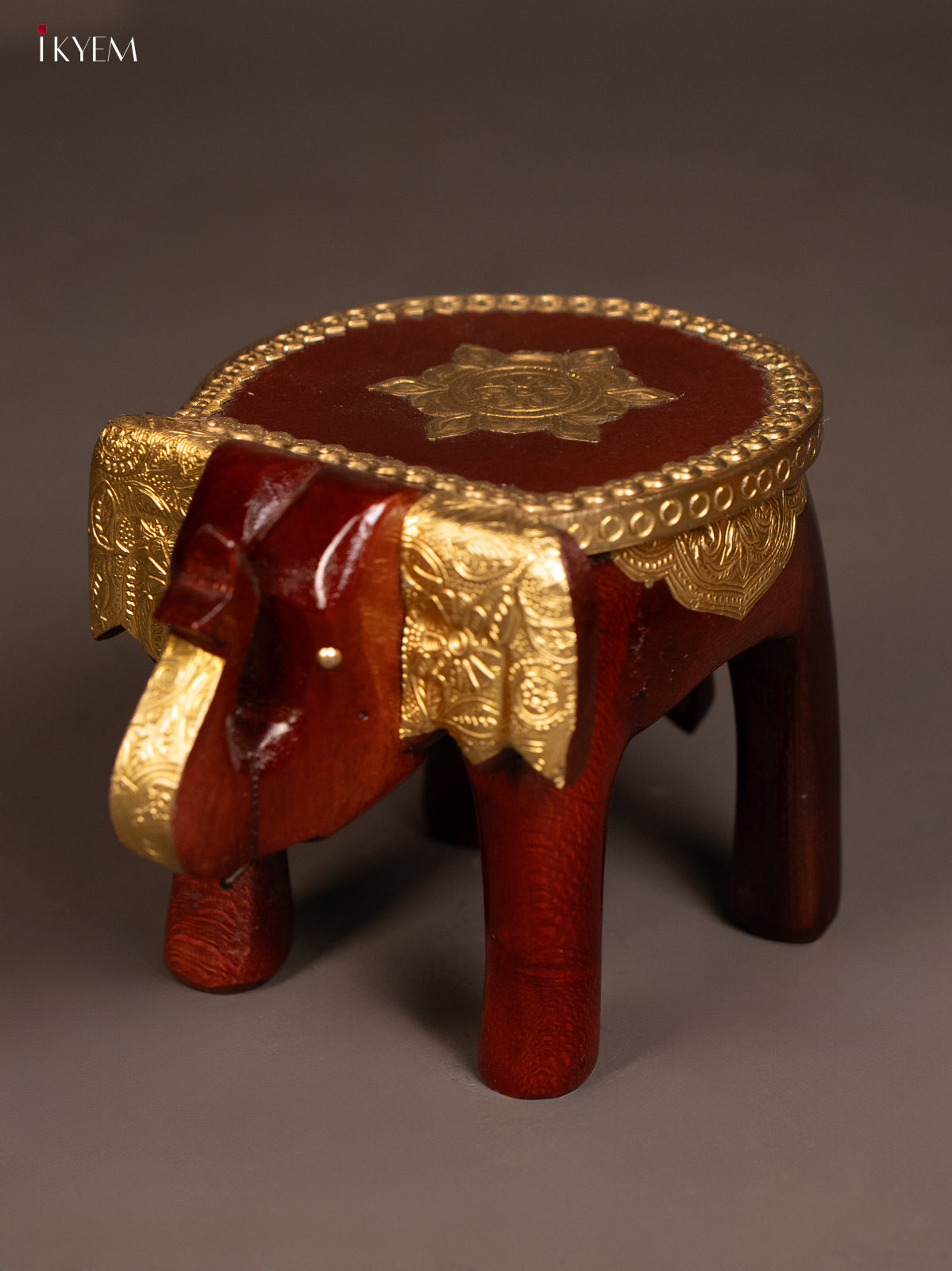 Wooden Brass Fitted Elephant Stool - 6 inch - KG01138