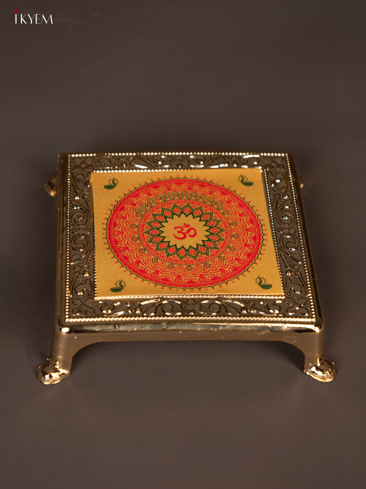 Traditional Yellow & Red Kolam Design Printed Chowki