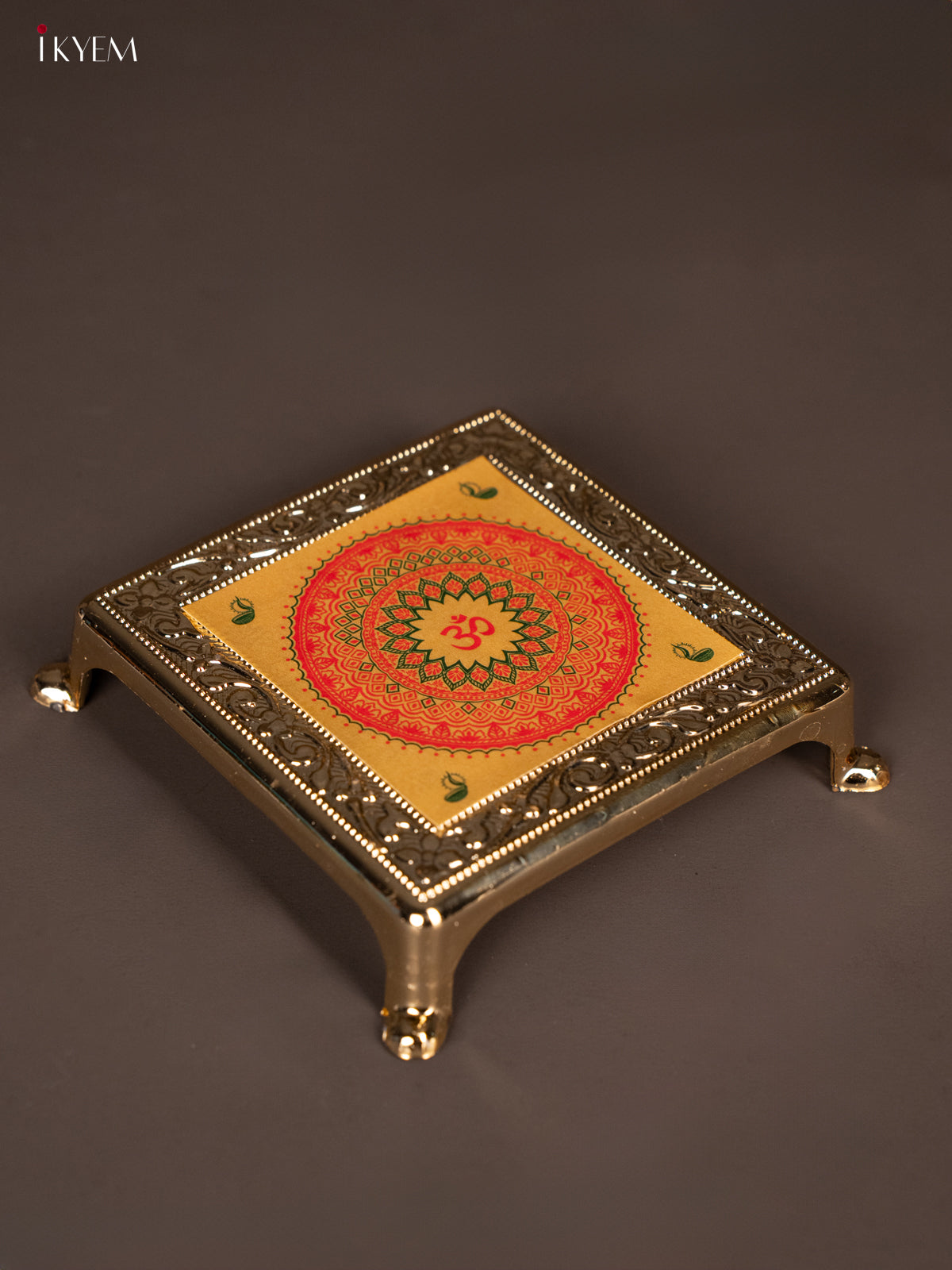 Traditional Yellow & Red Kolam Design Printed Chowki -1