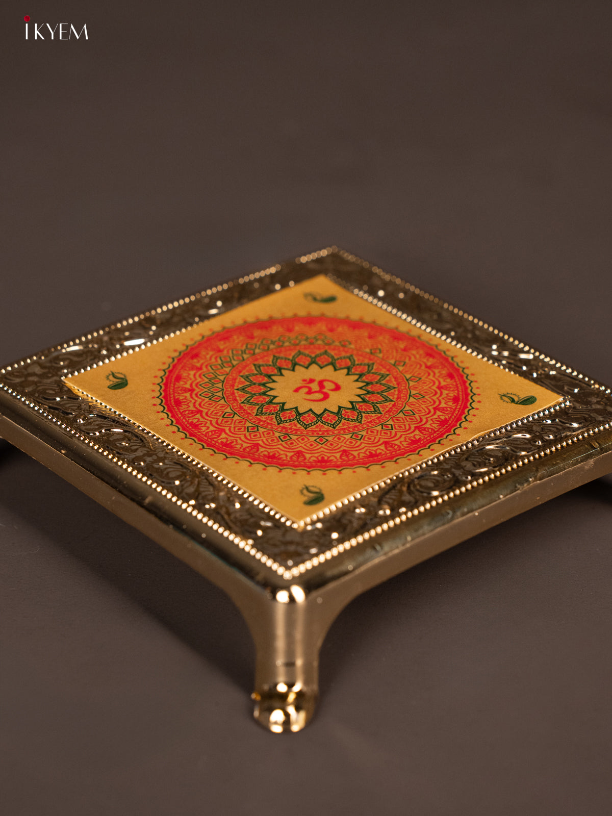 Traditional Yellow & Red Kolam Design Printed Chowki -2