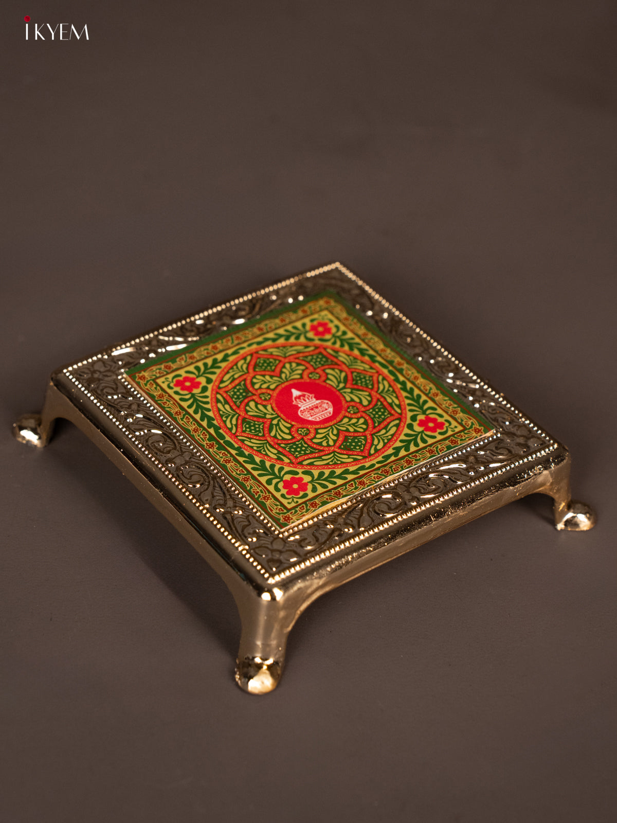 Beautiful Green with Red Plastic manai With Rangoli Design -1