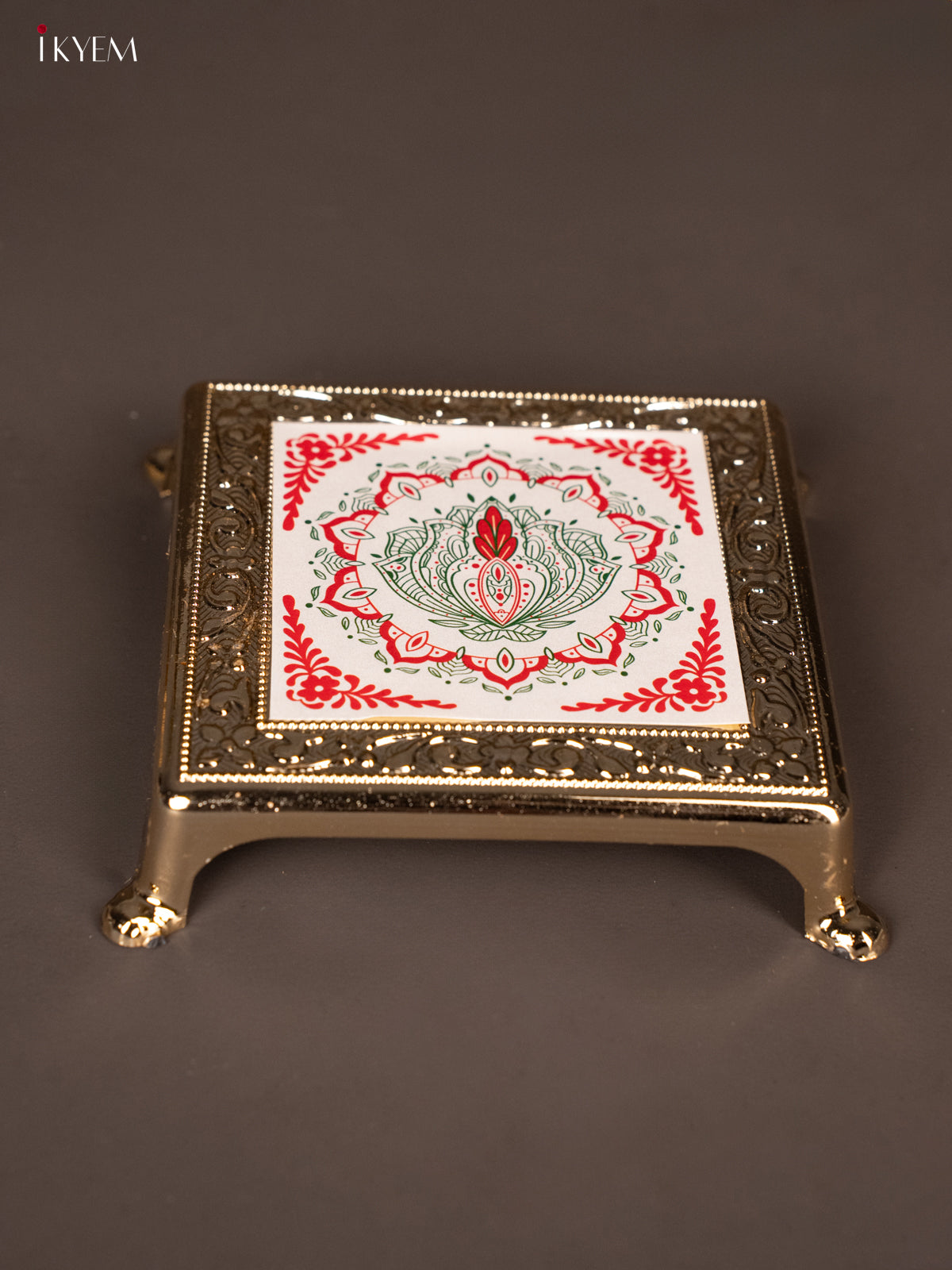 Elegant Red & White Rangoli design Printed Plastic Chowki 