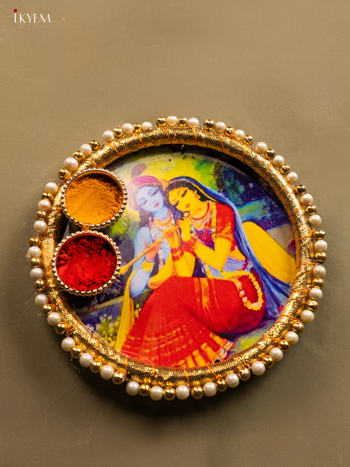 Radha krishna Printed Plate With Haldi kumkum holder