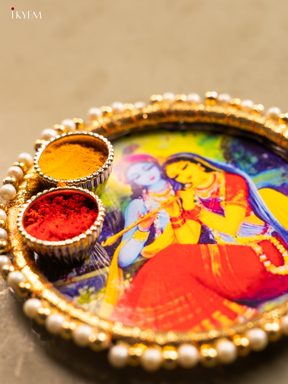 Radha krishna Printed Plate With Haldi kumkum holder -2