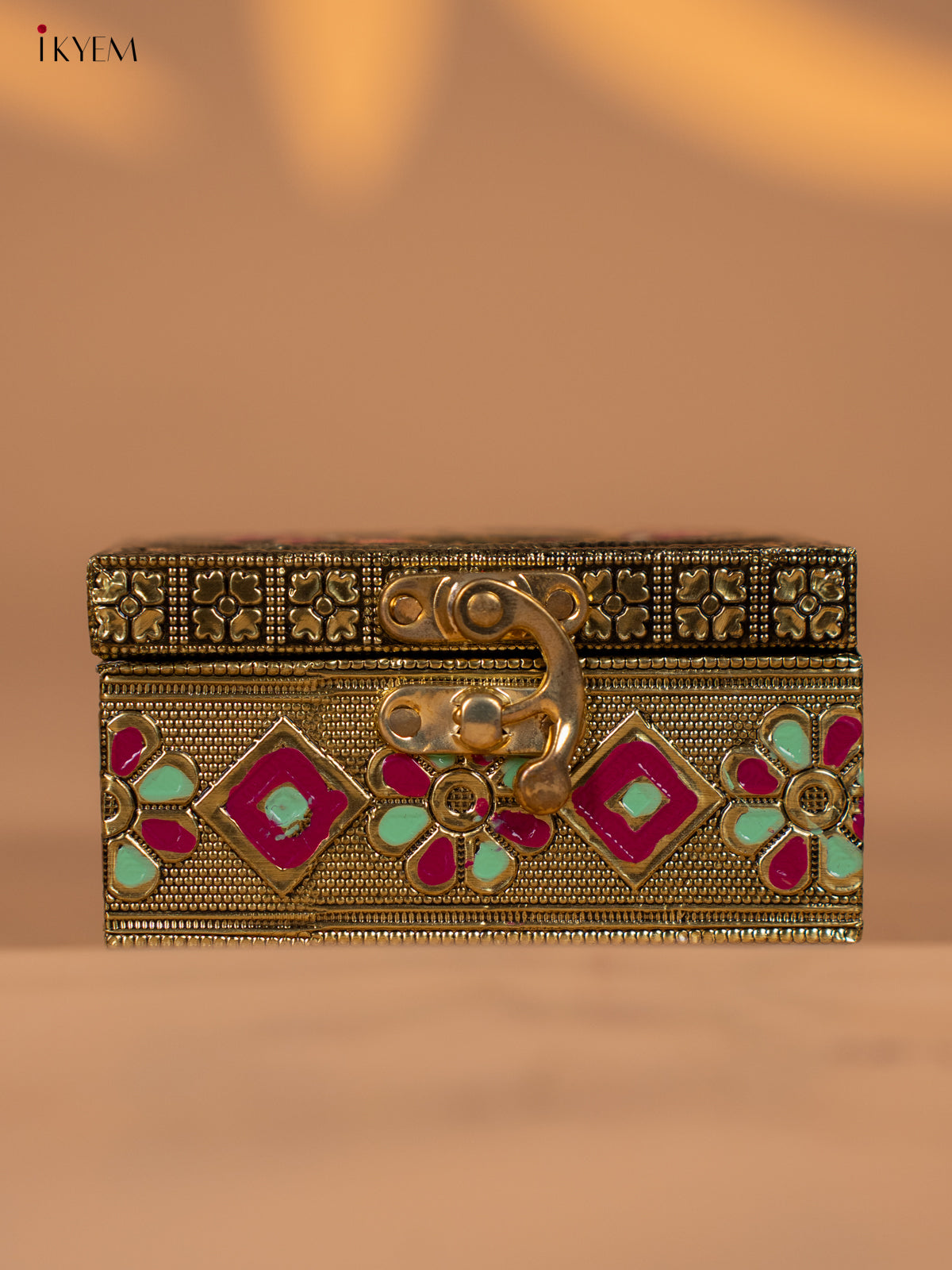 Gold Oxidized Trinket Box with Peacock Motif -3