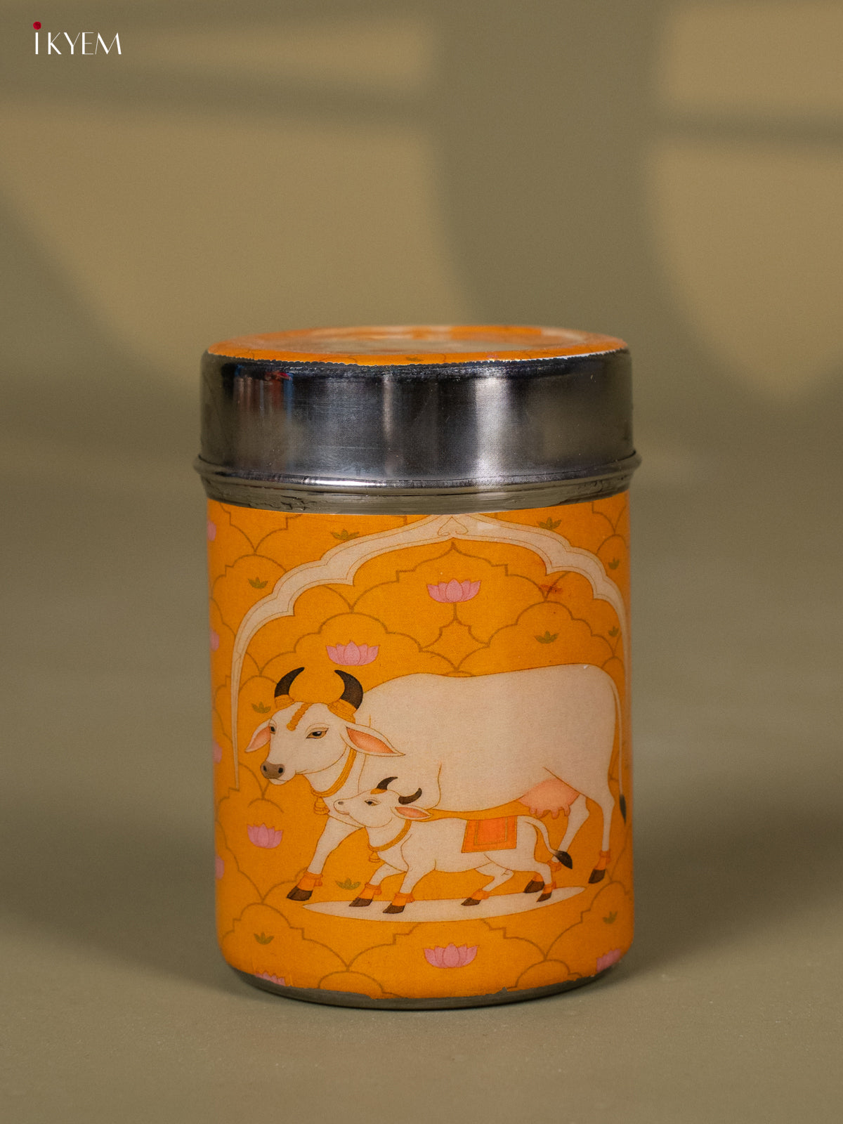 Digital Printed Cow & Calf Stainless Steel Box - Yellow -1