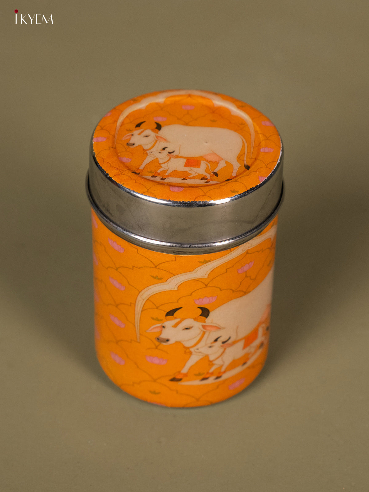 Digital Printed Cow & Calf Stainless Steel Box - Yellow 