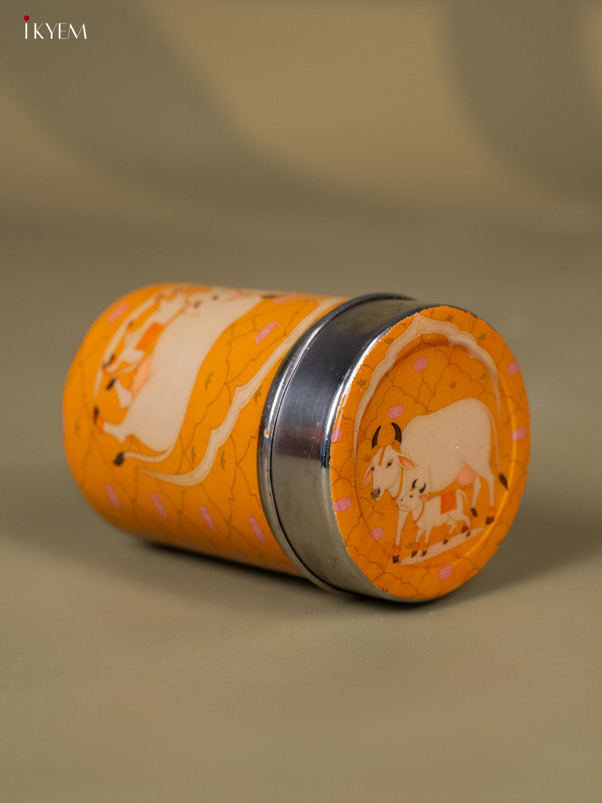 Digital Printed Cow & Calf Stainless Steel Box - Yellow -2