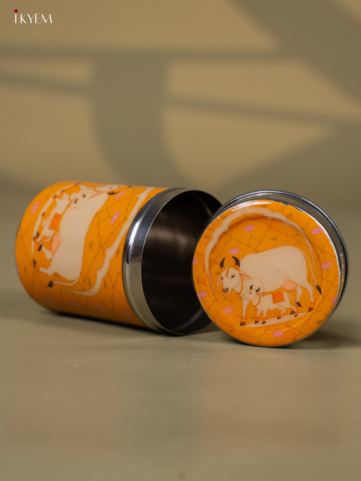 Digital Printed Cow & Calf Stainless Steel Box - Yellow -3