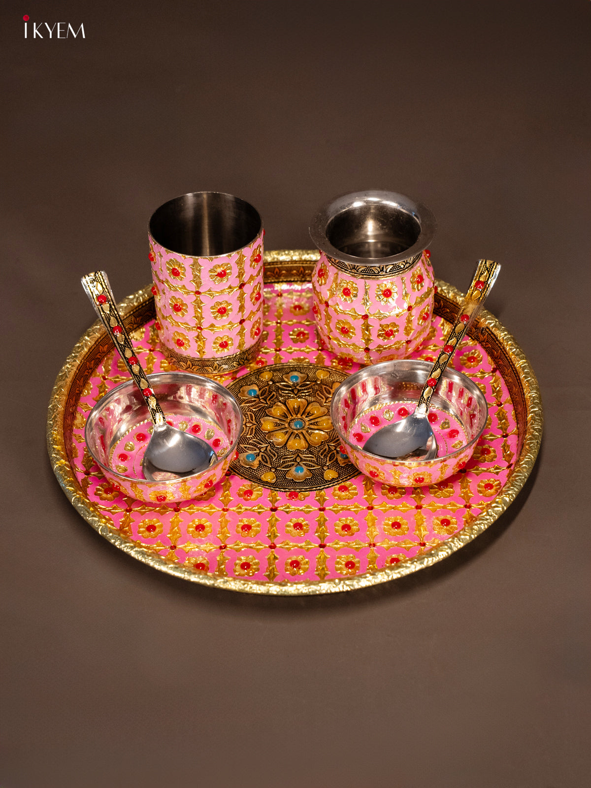 Exquisite Pink Meenakari Pooja Thali Set (10.5×10.5) Inches