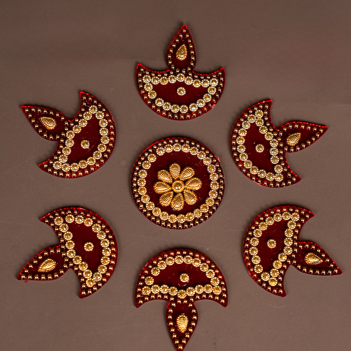 Plastic Mini Rangoli - Diya - Red - KH21240 – Ikyem