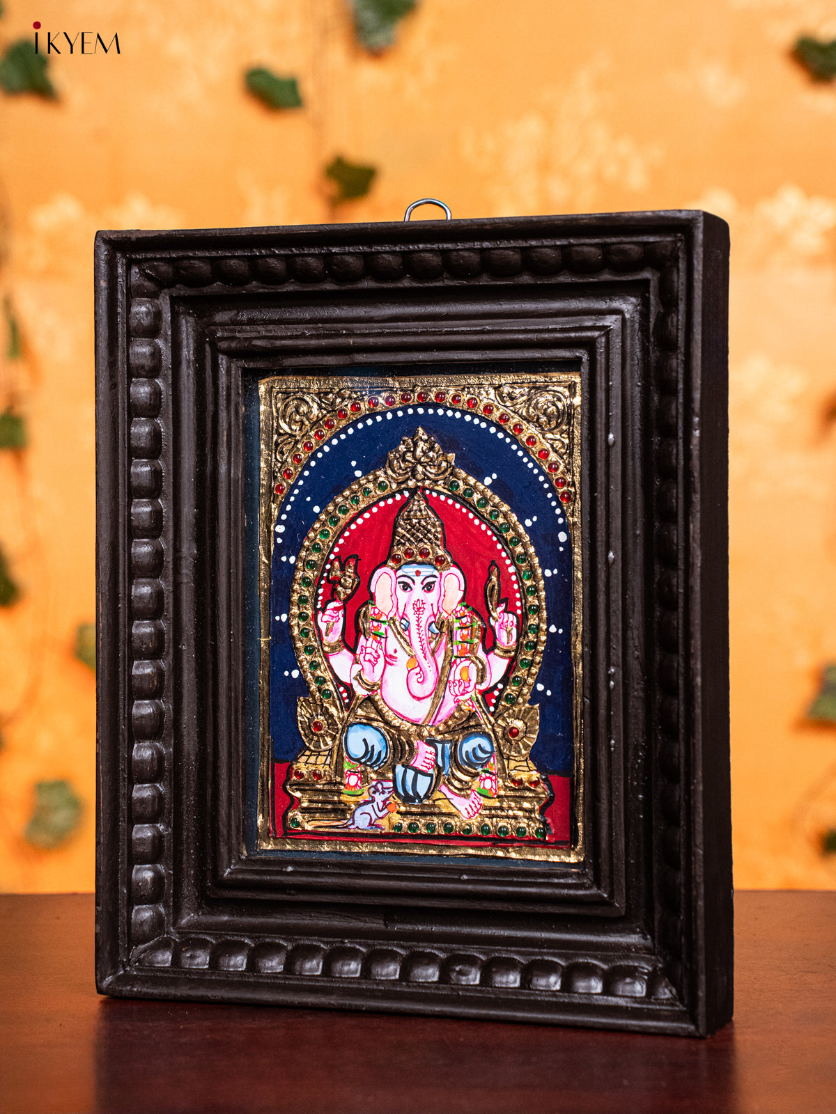 Stunning Ganesha Thanjavur Painting in Teak Frame 3