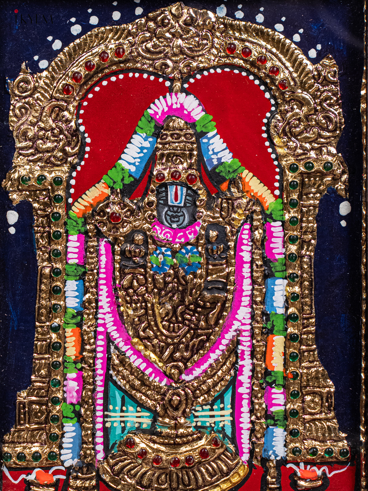 Artistic Lord venkateswara Tanjore Painting in Teak Wood Frame 2