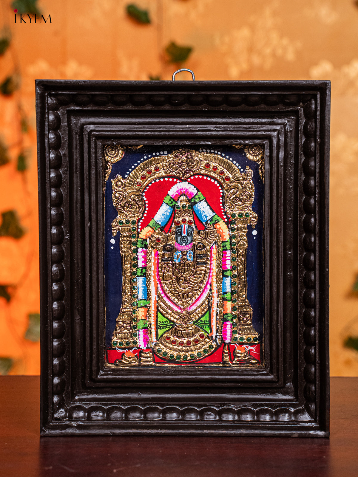 Elegant Lord venkateswara Tanjore Painting in Teak Wood Frame