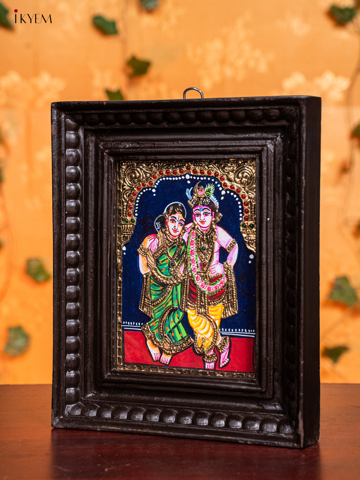 Stunning Krishna & Rukmani Thanjavur painting In Teak wood Frame 3
