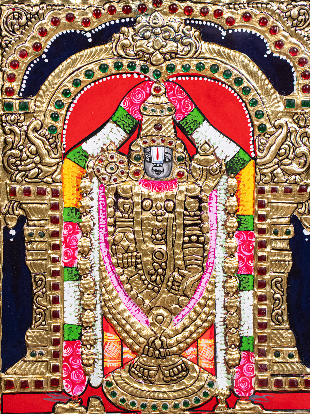 Lord venkateswara Tanjore Painting in Teak Wood Frame 3