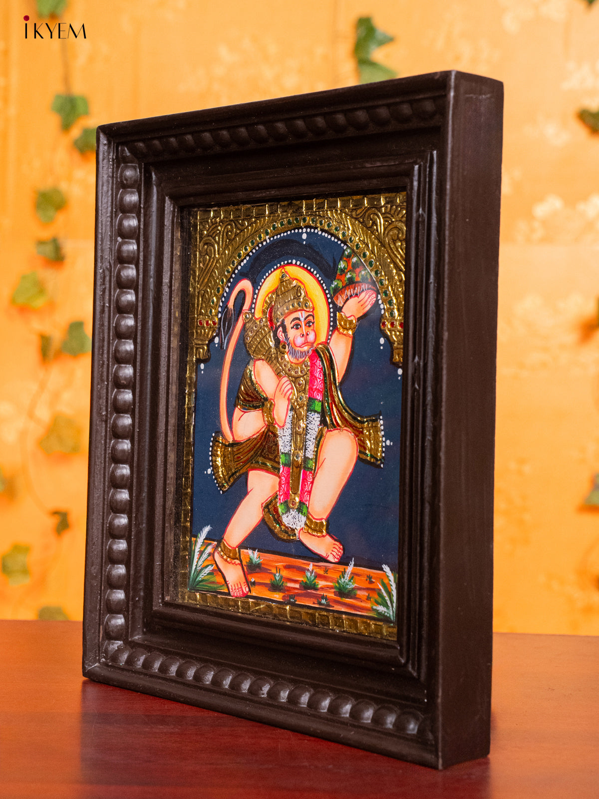 Exquisite Hanuman with Sanjeevi Mountain Thanjavur Painting  3