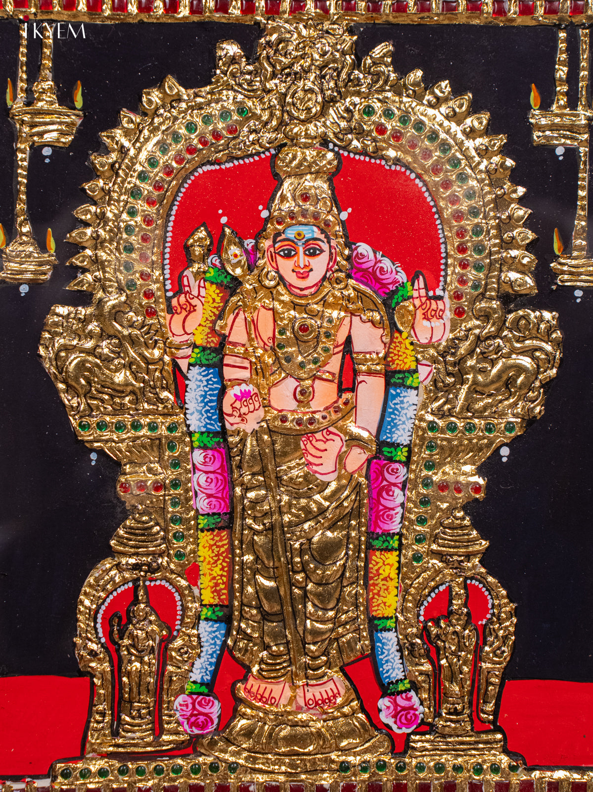 Vibrant Tiruchendur Murugan Thanjavur painting 2