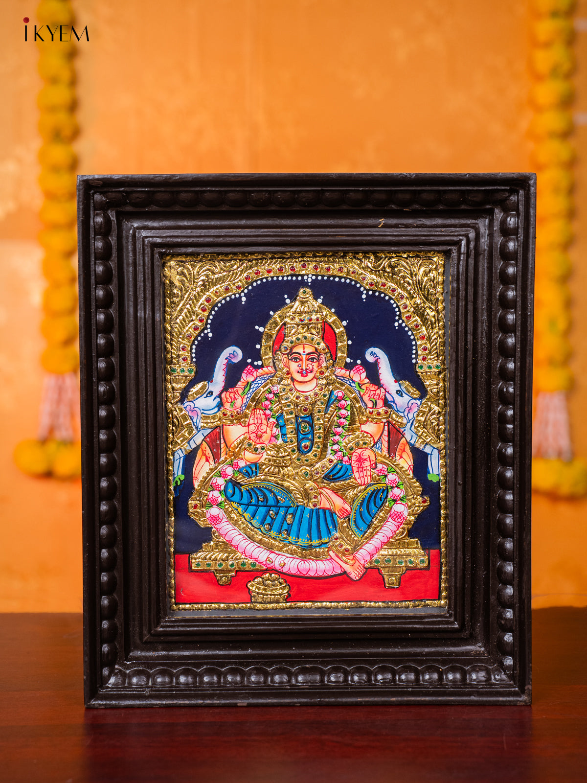 Adoring Goddess Gajalakshmi Tanjore painting 1