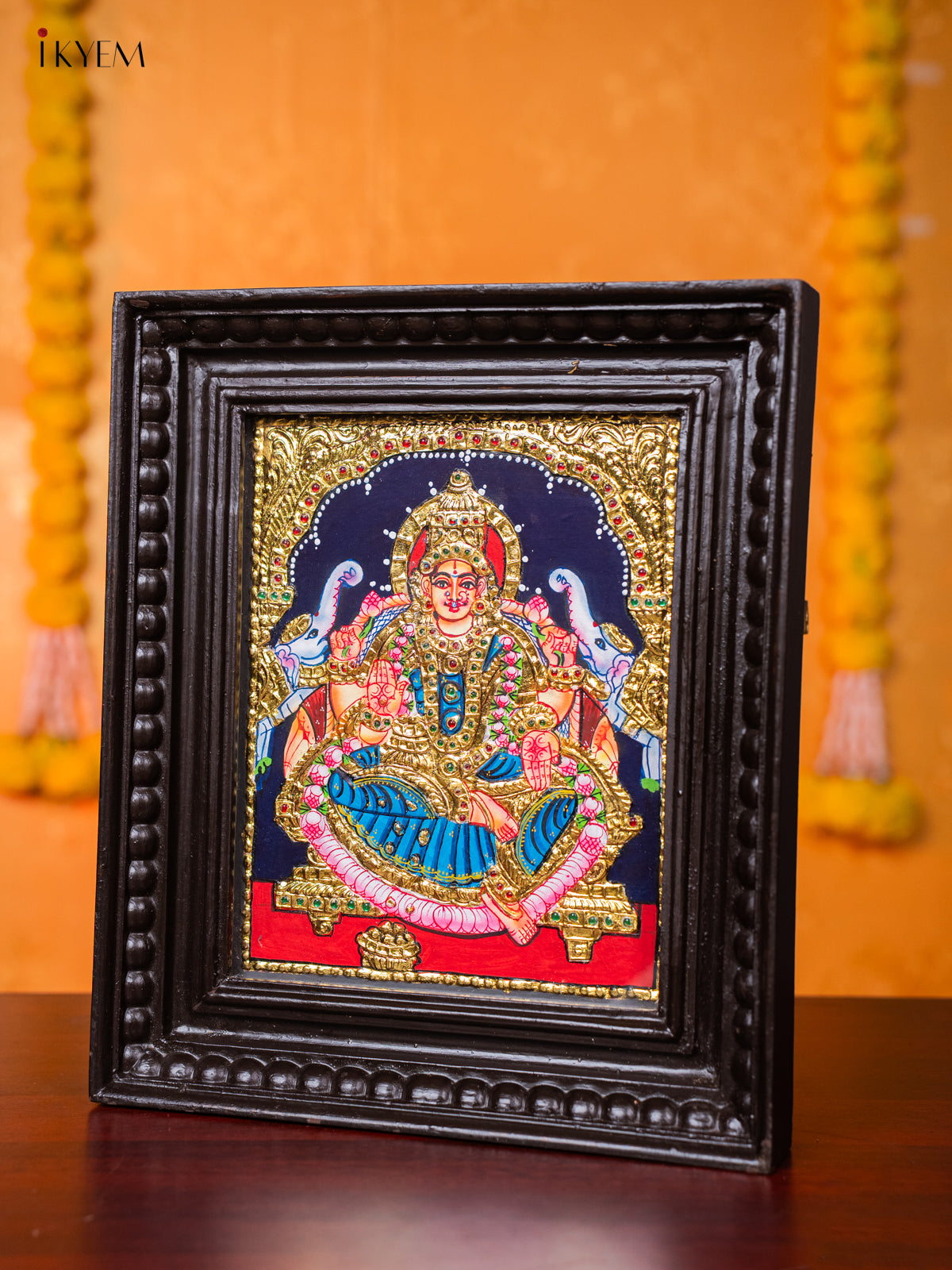 Adoring Goddess Gajalakshmi Tanjore painting 1