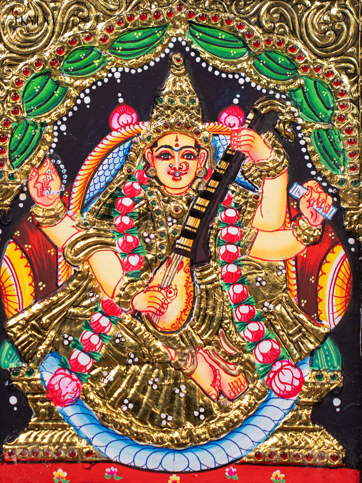 Handcrafted Goddess Saraswathi Thanjavur painting 2