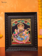 Stunning Thanjavur Painting Of Goddess Saraswathi With Veena 